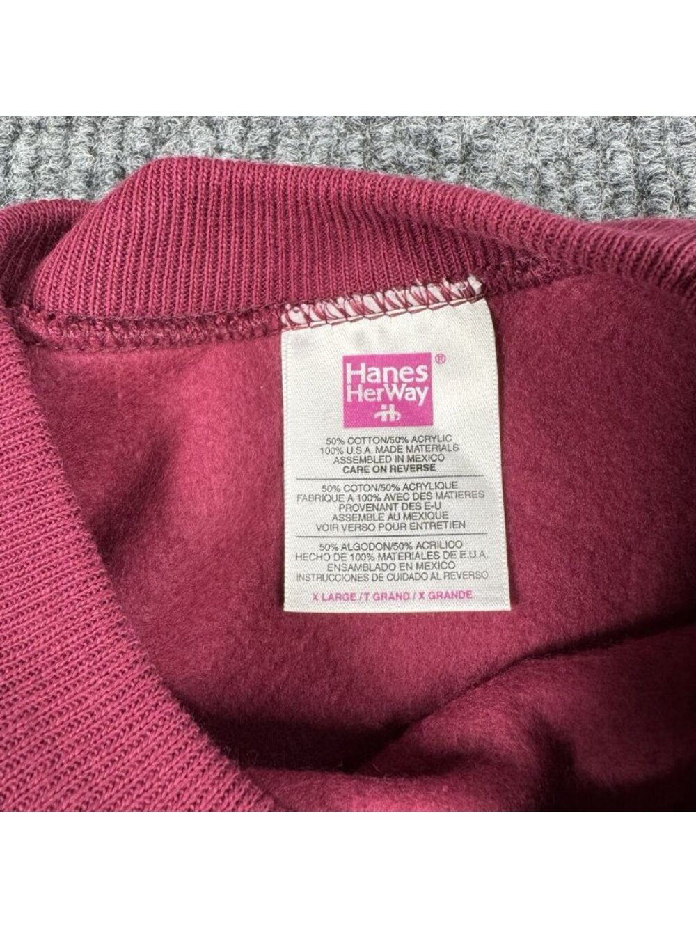 Vintage Hanes Her Way Sweatshirt Womens XL Chili Deep Purple Pink USA 90s NEW - Picture 4 of 8